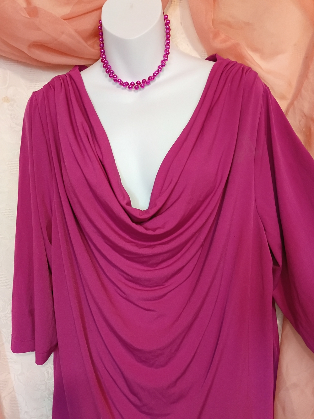 Lane Bryant Magenta Draped Cowl Neck Blouse Az 20W - Picture 3 of 7